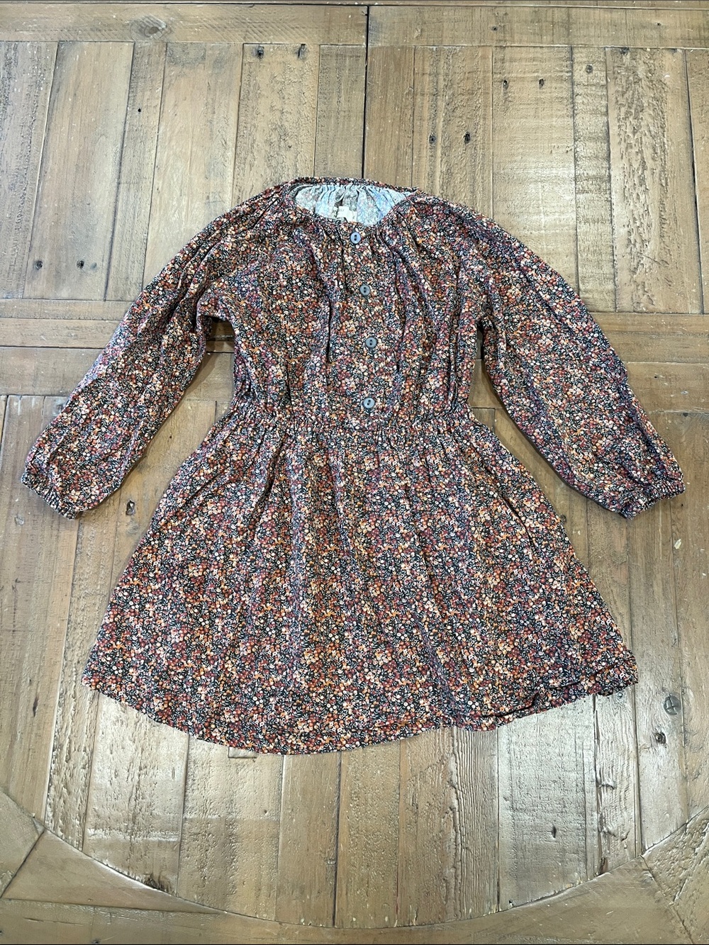 Anais & I fall floral elastic waist button front long sleeve dress 4 years